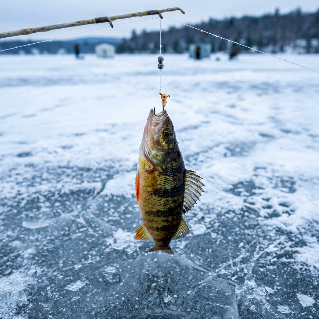Ice fishing catch close-up